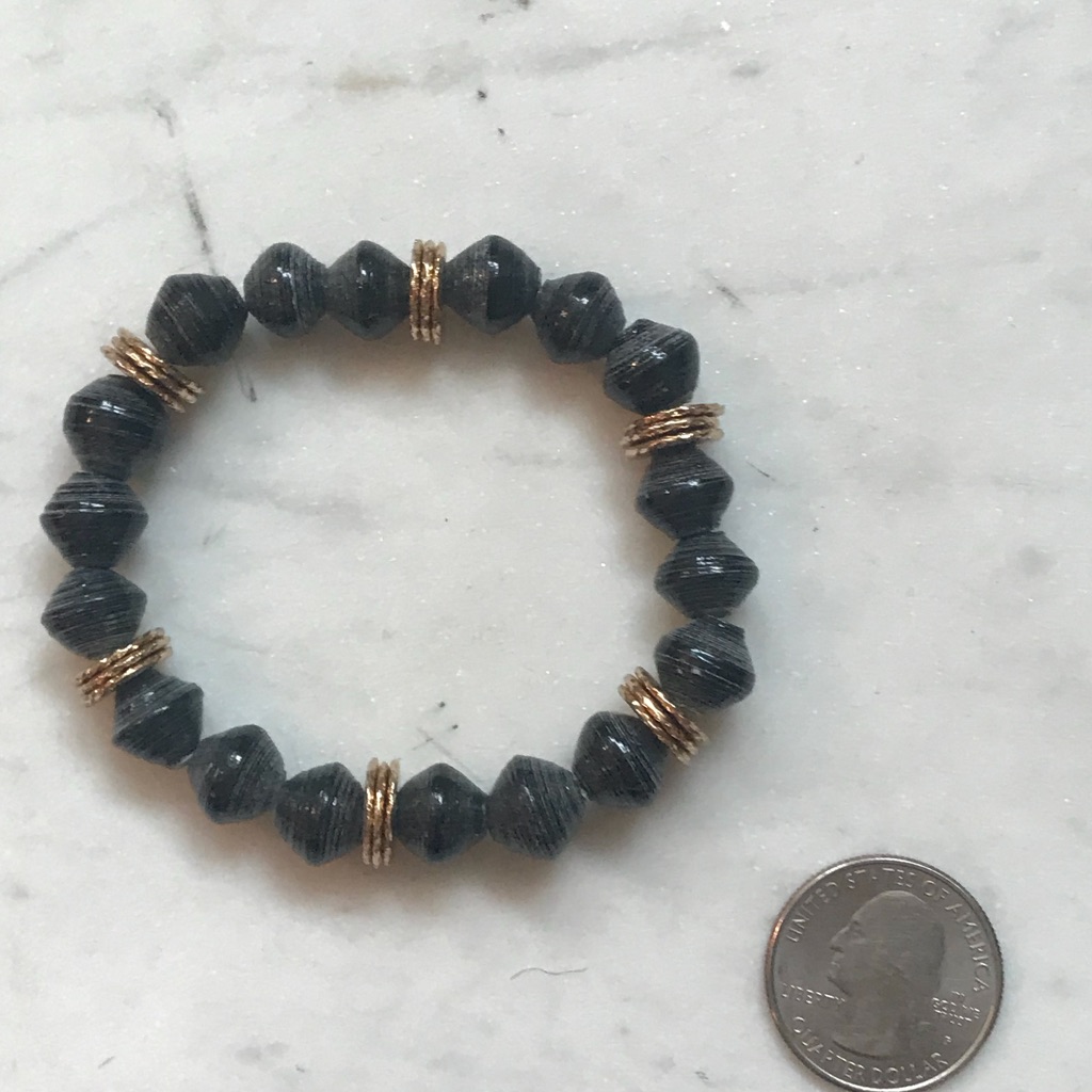 31 Bits Black Paper And Brass Beaded Bracelet